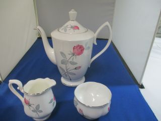 Royal Albert Chjina Trent Rose Pattern Teapot,  Creamer,  And Open Sugar