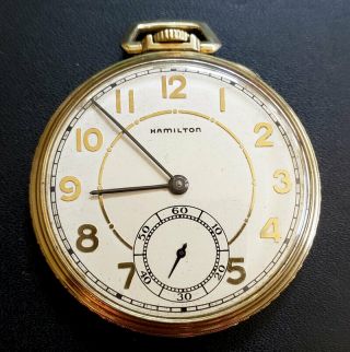 Hamilton 917 Pocket Watch 10 Size 14k Gold Filled Case,  Serviced,  Running Strong