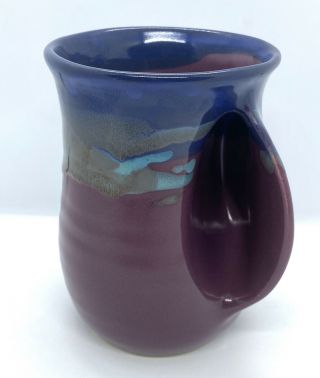 Signed Neher Clay In Motion Right Hand Warmer Mug Blue Purple 2017