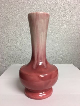 Vintage Hull Pottery Vase Pink Body White Drip Pastel Marked H - 498 On Bottom