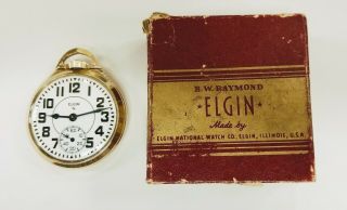 Vintage Elgin 21 Jewel Bw Raymond Railroad Pocket Watch W/box 571 8 Adj.