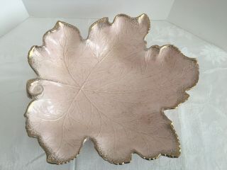 Vintage Large California Pottery Soft Pink Leaf And Gold Platter