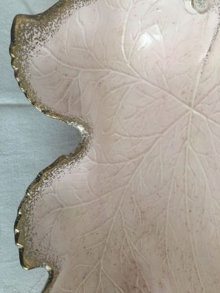 Vintage Large California Pottery Soft Pink Leaf And Gold Platter 2