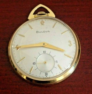 Vintage Bulova 10k Gold Plated 17 Jewels 16 Ab Wind Up Swiss Pocket Watch.