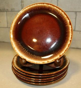 Set Of 6 Vintage Stoneware Brown Drip Glaze 7.  5 Inch Bread Dessert Salad Plates