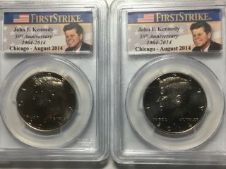 2014 P&d Clad 50c High Relief Kennedy 50th Anniv.  Pcgs Sp67 Chicago First Strike