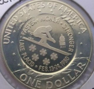1971 S Eisenhower Dollar Coin,  Counterstamped Lake Placid Olympics By Mel Wack