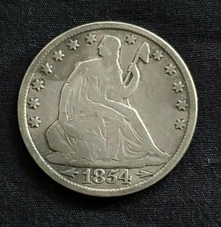 1854 O United States Seated Liberty 90 Fine Silver Half Dollar With Arrows 50c