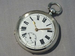 1909 Good Large 15 Jewel Silver Keywind Gents Pocket Watch.  Antique
