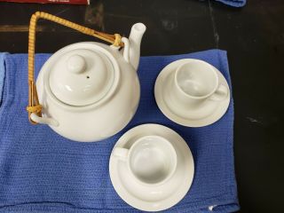 Pier 1 Imports White Porcelain China Tea Set Teapot And 2 Cups And Saucers