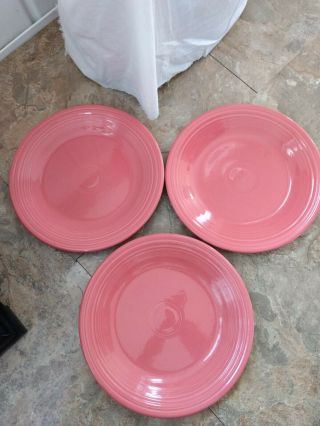 Fiestaware 3 Pink Rose Dinner Plates Retired 10 - 1/2 Inches Homer Laughlin