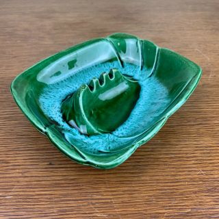 Vintage California Pottery Green Blue Drip Ashtray Mid Century Ceramic Usa
