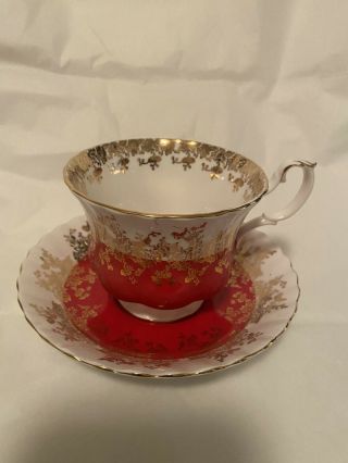 Royal Albert Fine Bone China Cup And Saucer Red Regal Series England