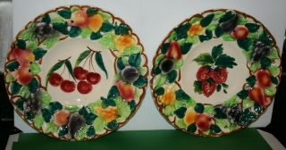 2 Italian Hand Painted Ceramic Art Pottery Colorful Fruit Plate Shallow Bowl