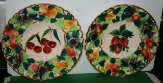 2 Italian Hand Painted Ceramic Art Pottery Colorful Fruit Plate Shallow Bowl 2