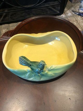 Vintage Mccoy Yellow Green Bird Bath Planter Oval Bowl - 10 1/4 " Long - Used/gc