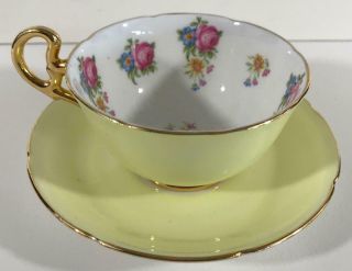 Royal Grafton Tea Cup & Saucer Set - Yellow & Gold With Floral Patterns