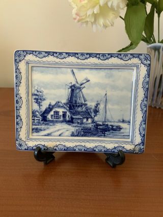 Royal Delft Blauw Tray - Plate 6 X 4.  5” Blue White Image