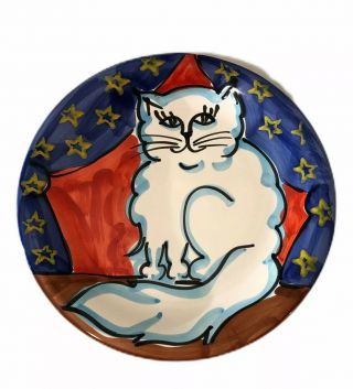 Vintage 1997 The Cellar Cat Ceramic Plate Made In Italy Hand Painted 10.  5 "