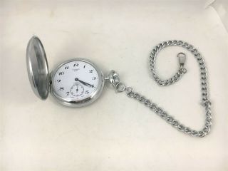 Lucien Piccard Dufonte 17 Jewel Silver Tone Pocket Watch And Chain