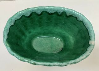 Vintage Hull Pottery Planter Green Drip Glaze Oval Ribbed Sides 719 Made in USA 2