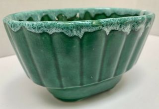 Vintage Hull Pottery Planter Green Drip Glaze Oval Ribbed Sides 719 Made in USA 3