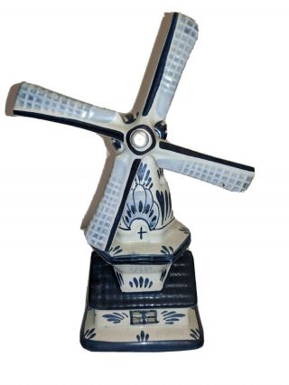Dutch Windmill Blue & White Vintage 7.  5 " Tall Hand Painted Delft Blue Decorative
