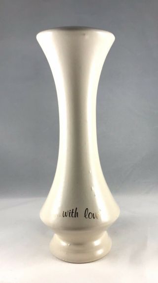 Vintage Mid Century Haeger Pottery Bud Vase “with Love” Marked 9” Tall Cream