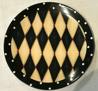 Certified International Lori Seibert Diamond Pattern Blck Red Salad Dessrt Plate