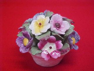 Aynsley England Bone China Hand Painted Molded Flower Bouquet Basket