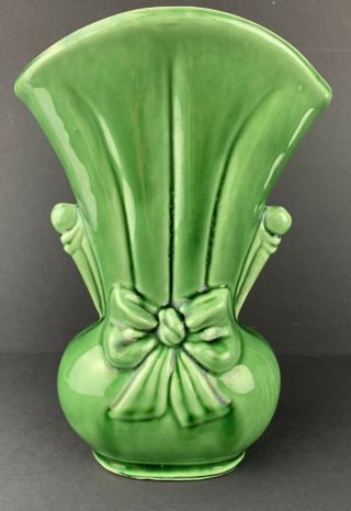 Vintage Dark Green Shawnee Pottery Bow Knot Vase Marked Usa 819