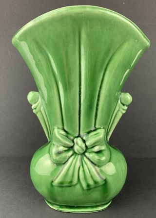 Vintage Dark Green Shawnee Pottery Bow Knot Vase Marked USA 819 2