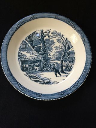 Currier And Ives 10 Inch Pie Baking Plate Royal Blue 