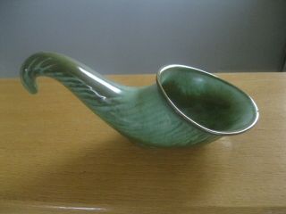Vintage Frankoma Prairie Green.  10 " Cornicopia Horn Of Plenty Vase