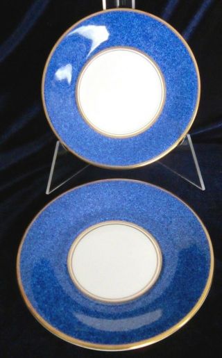 Aynsley Sheraton Bone China Saucers Only (2) - Mottled Blue & Gold - England