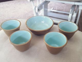 Chateau Buffet Tst Taylor Smith Brown / Turquoise Soup Cereal Bowl And Cups