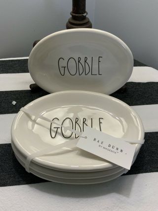 Rae Dunn Gobble Oval Appetizer Plates Set Of 4 Cream White
