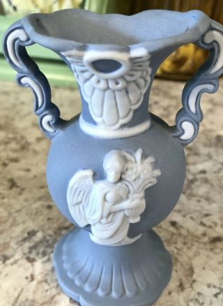 Vintage Blue Jasperware Small 4 1/2” Vase Marked Japan