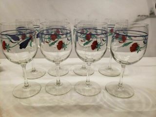 Set Of 8 Lenox Poppies On Blue Glass 10oz Water Wine Goblets 7 1/2 " Italy Hand P