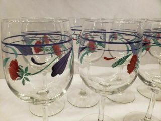 SET OF 8 LENOX POPPIES ON BLUE GLASS 10oz WATER WINE GOBLETS 7 1/2 