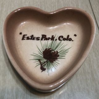 Vintage Loveland Art Pottery Small Heart Dish,  Pinecone Design,  Estes Park,  Colo