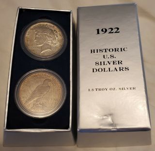 1922 Peace Dollars Historic U.  S.  Silver Dollars 1.  5 Troy oz.  Silver 2 Coins 3