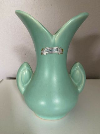 Rumrill Red Wing Art Pottery 6 " Matte Turquoise Vase With Sticker