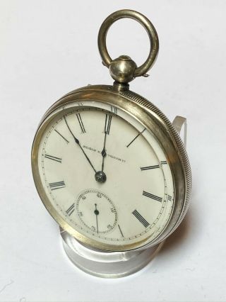 Design Running 1888 18s Elgin 7j Key Wind Silver Pocket Watch W/ Key (c32)
