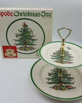 Spode Christmas Tree Double Tier Serving Tray Candy Dish Hors D 