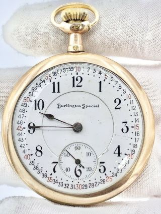 Vintage 16s 19j Burlington Special Pocket Watch In Gold Filled Case