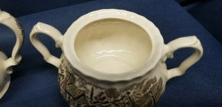 Vintage Myott Staffordshire England Royal Mail Sugar Bowl With Lid Cream/Brown 3