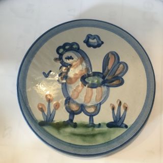 Hadley Pottery Trivet Wall Hanging Rooster Round 6 1/2 " Marked M.  A.  Hadley Rare