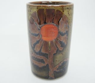 Omc Vase Brown Orange Sunflower Made In Japan 3.  5 " Tall Use As Pencil Holder