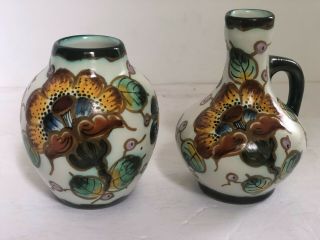 Regina Gouda Holland Floral Pottery Miniature Vases Set Of 2